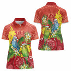 Budgerigar Australia Christmas Women Polo Shirt Budgies Golden Wattle Aboriginal Red - Aussie Hoodie