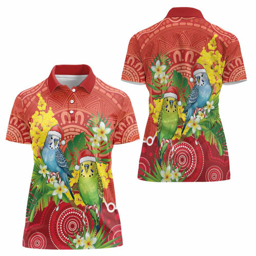 Budgerigar Australia Christmas Women Polo Shirt Budgies Golden Wattle Aboriginal Red - Aussie Hoodie