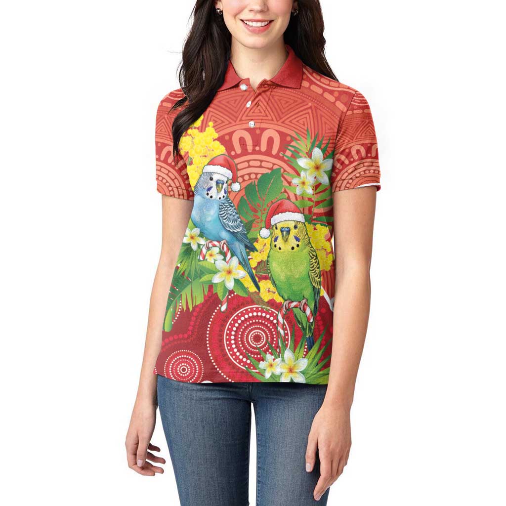 Budgerigar Australia Christmas Women Polo Shirt Budgies Golden Wattle Aboriginal Red - Aussie Hoodie
