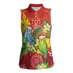 Budgerigar Australia Christmas Women Sleeveless Polo Shirt Budgies Golden Wattle Aboriginal Red - Aussie Hoodie
