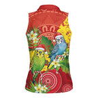 Budgerigar Australia Christmas Women Sleeveless Polo Shirt Budgies Golden Wattle Aboriginal Red - Aussie Hoodie