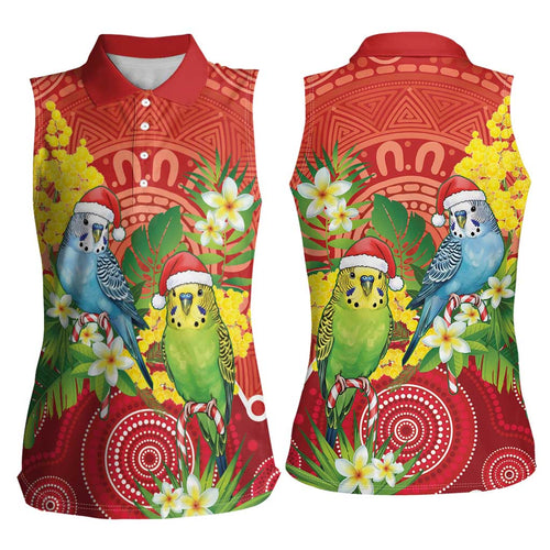 Budgerigar Australia Christmas Women Sleeveless Polo Shirt Budgies Golden Wattle Aboriginal Red - Aussie Hoodie