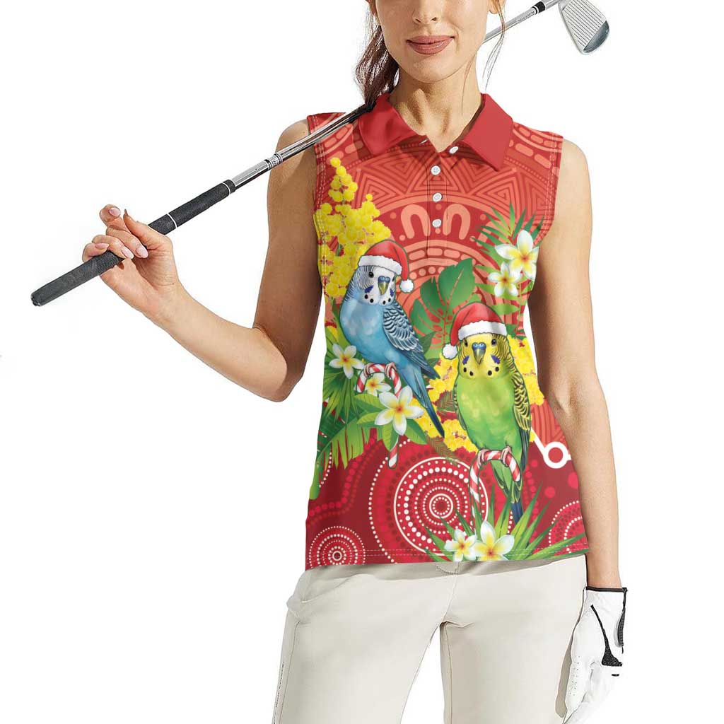 Budgerigar Australia Christmas Women Sleeveless Polo Shirt Budgies Golden Wattle Aboriginal Red - Aussie Hoodie