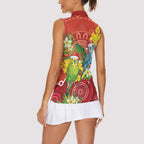 Budgerigar Australia Christmas Women Sleeveless Polo Shirt Budgies Golden Wattle Aboriginal Red - Aussie Hoodie