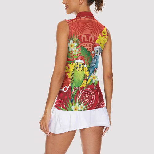 Budgerigar Australia Christmas Women Sleeveless Polo Shirt Budgies Golden Wattle Aboriginal Red - Aussie Hoodie