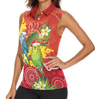 Budgerigar Australia Christmas Women Sleeveless Polo Shirt Budgies Golden Wattle Aboriginal Red - Aussie Hoodie