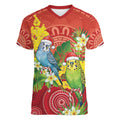 Budgerigar Australia Christmas Women V-Neck T-Shirt Budgies Golden Wattle Aboriginal Red - Aussie Hoodie