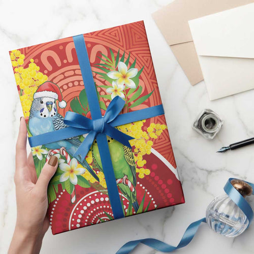 Budgerigar Australia Christmas Wrapping Paper Budgies Golden Wattle Aboriginal Red - Aussie Hoodie