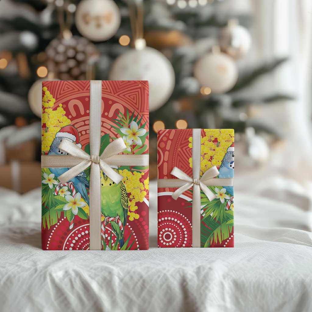 Budgerigar Australia Christmas Wrapping Paper Budgies Golden Wattle Aboriginal Red - Aussie Hoodie