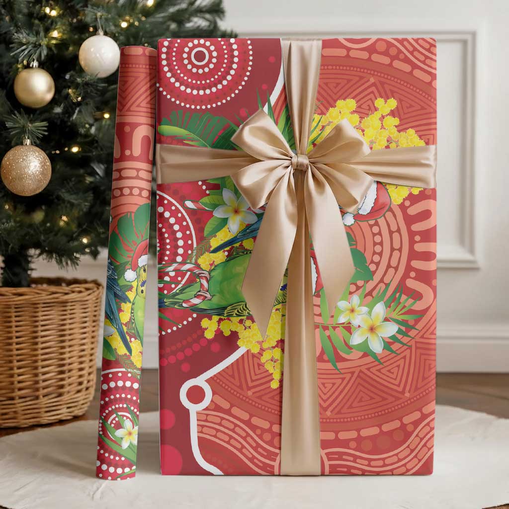 Budgerigar Australia Christmas Wrapping Paper Budgies Golden Wattle Aboriginal Red - Aussie Hoodie