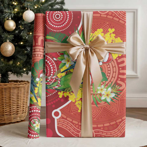 Budgerigar Australia Christmas Wrapping Paper Budgies Golden Wattle Aboriginal Red - Aussie Hoodie