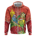 Budgerigar Australia Christmas Zip Hoodie Budgies Golden Wattle Aboriginal Red - Aussie Hoodie