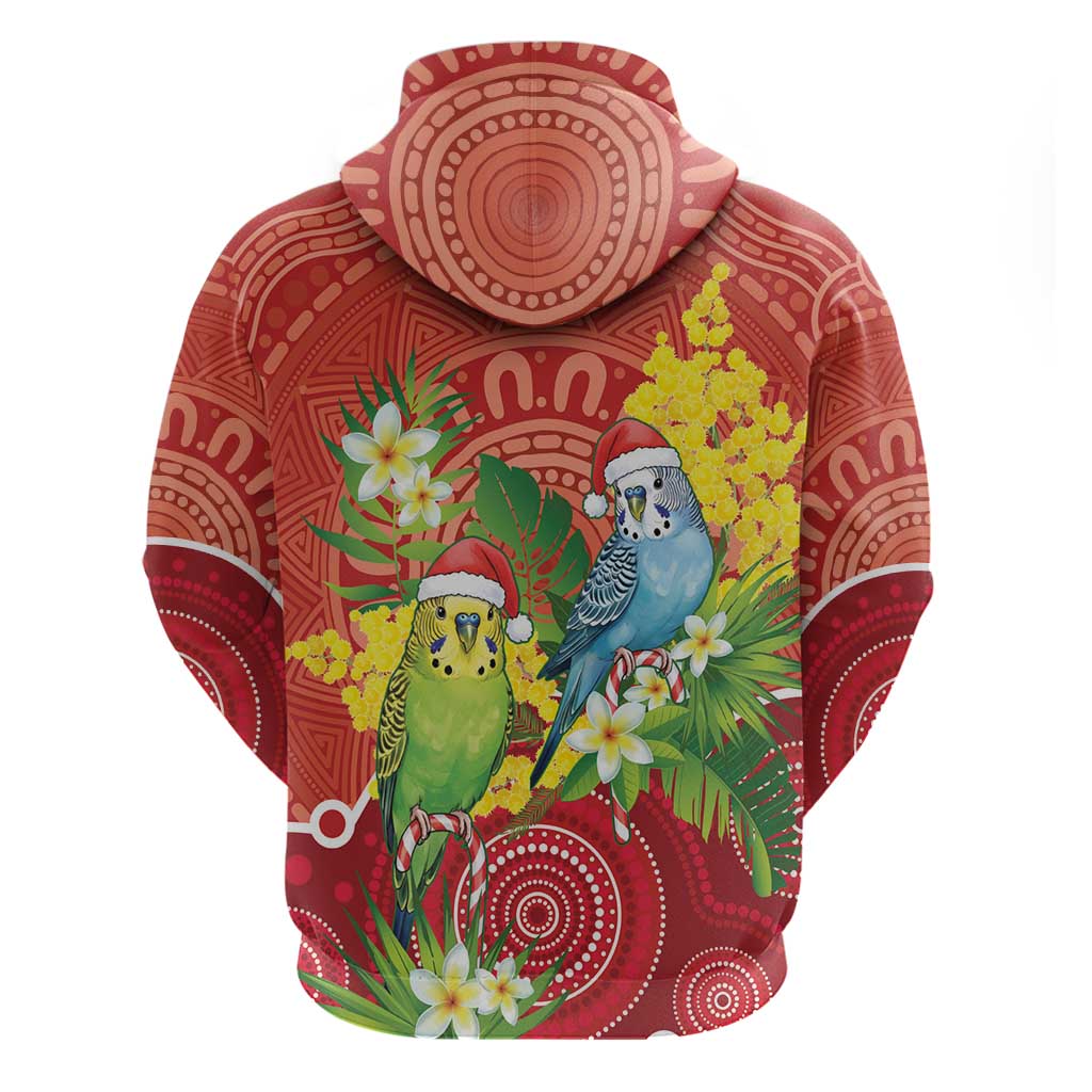 Budgerigar Australia Christmas Zip Hoodie Budgies Golden Wattle Aboriginal Red - Aussie Hoodie