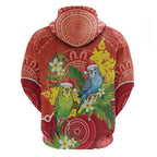 Budgerigar Australia Christmas Zip Hoodie Budgies Golden Wattle Aboriginal Red - Aussie Hoodie