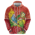Budgerigar Australia Christmas Zip Hoodie Budgies Golden Wattle Aboriginal Red - Aussie Hoodie