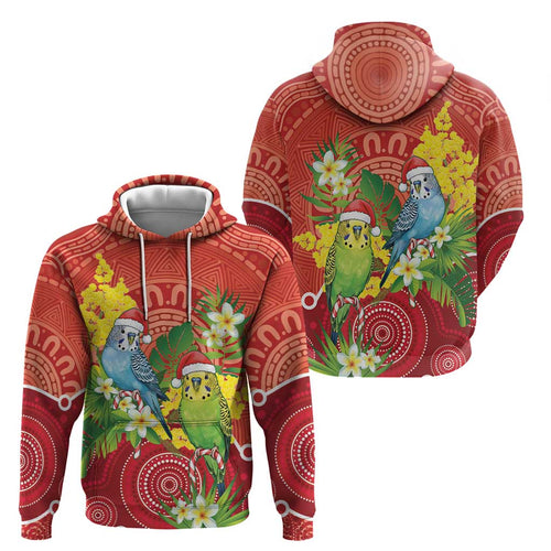 Budgerigar Australia Christmas Zip Hoodie Budgies Golden Wattle Aboriginal Red - Aussie Hoodie
