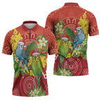 Budgerigar Australia Christmas Zipper Polo Shirt Budgies Golden Wattle Aboriginal Red - Aussie Hoodie