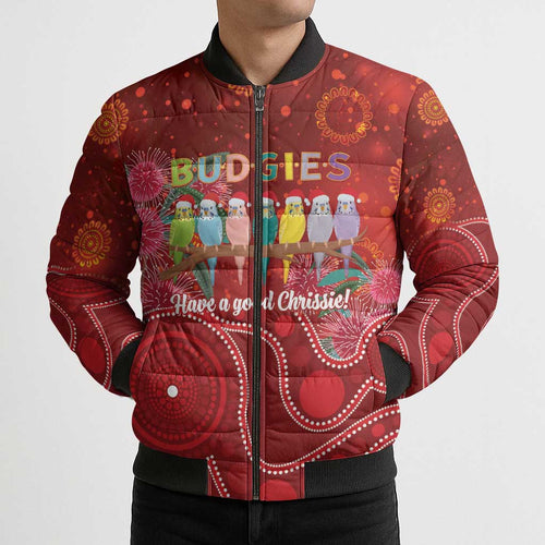 Australia Budgerigar Christmas Personalised Bomber Puffer Jacket Budgies Hakea Have A Good Chrissie - Aussie Hoodie