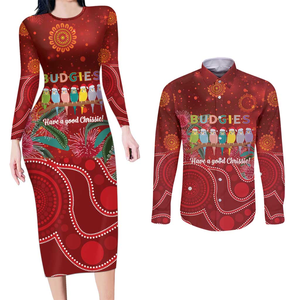 Australia Budgerigar Christmas Personalised Couples Matching Long Sleeve Bodycon Dress and Long Sleeve Button Shirt Budgies Hakea Have A Good Chrissie - Aussie Hoodie