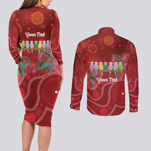 Australia Budgerigar Christmas Personalised Couples Matching Long Sleeve Bodycon Dress and Long Sleeve Button Shirt Budgies Hakea Have A Good Chrissie - Aussie Hoodie