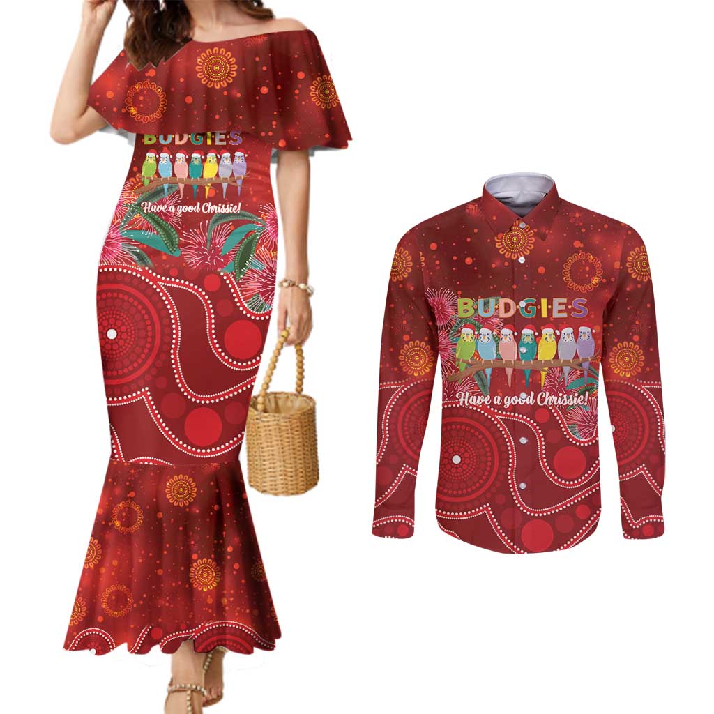 Australia Budgerigar Christmas Personalised Couples Matching Mermaid Dress and Long Sleeve Button Shirt Budgies Hakea Have A Good Chrissie - Aussie Hoodie