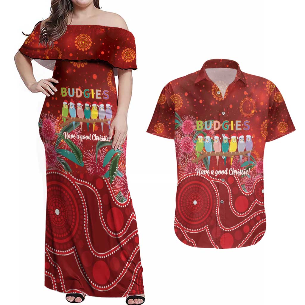 Australia Budgerigar Christmas Personalised Couples Matching Off Shoulder Maxi Dress and Hawaiian Shirt Budgies Hakea Have A Good Chrissie - Aussie Hoodie