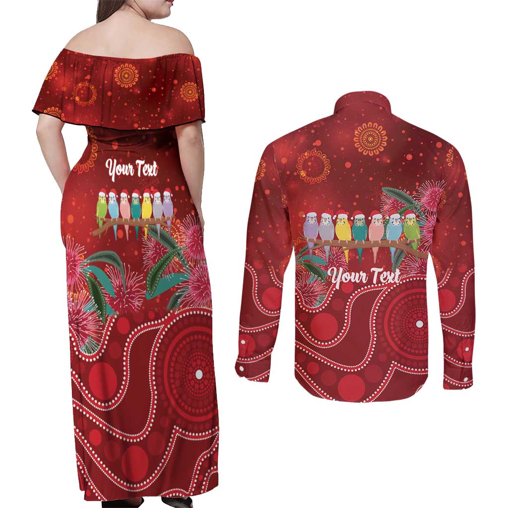 Australia Budgerigar Christmas Personalised Couples Matching Off Shoulder Maxi Dress and Long Sleeve Button Shirt Budgies Hakea Have A Good Chrissie - Aussie Hoodie