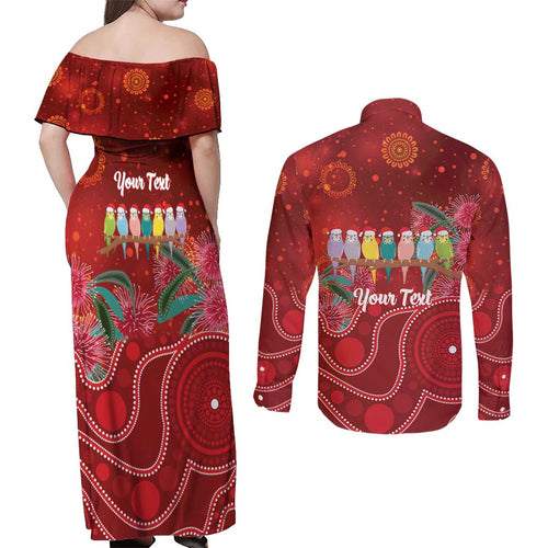 Australia Budgerigar Christmas Personalised Couples Matching Off Shoulder Maxi Dress and Long Sleeve Button Shirt Budgies Hakea Have A Good Chrissie - Aussie Hoodie