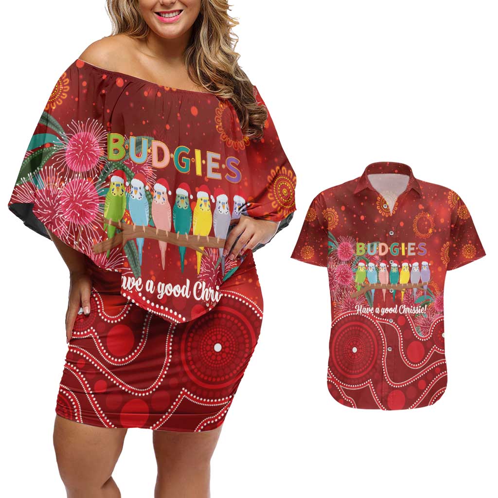 Australia Budgerigar Christmas Personalised Couples Matching Off Shoulder Short Dress and Hawaiian Shirt Budgies Hakea Have A Good Chrissie - Aussie Hoodie