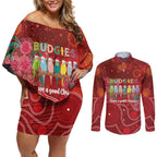 Australia Budgerigar Christmas Personalised Couples Matching Off Shoulder Short Dress and Long Sleeve Button Shirt Budgies Hakea Have A Good Chrissie - Aussie Hoodie