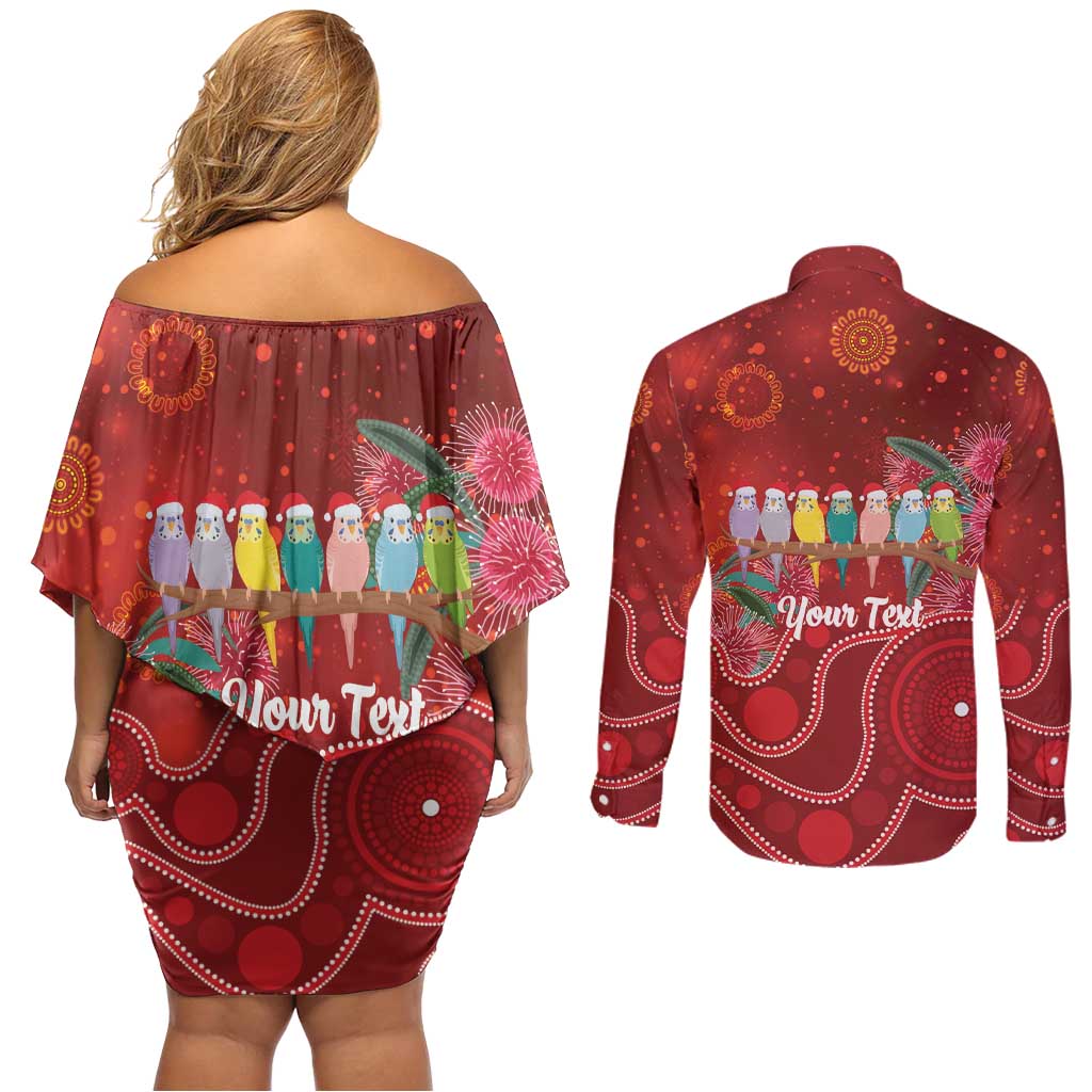 Australia Budgerigar Christmas Personalised Couples Matching Off Shoulder Short Dress and Long Sleeve Button Shirt Budgies Hakea Have A Good Chrissie - Aussie Hoodie