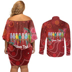 Australia Budgerigar Christmas Personalised Couples Matching Off Shoulder Short Dress and Long Sleeve Button Shirt Budgies Hakea Have A Good Chrissie - Aussie Hoodie