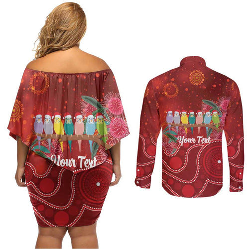 Australia Budgerigar Christmas Personalised Couples Matching Off Shoulder Short Dress and Long Sleeve Button Shirt Budgies Hakea Have A Good Chrissie - Aussie Hoodie