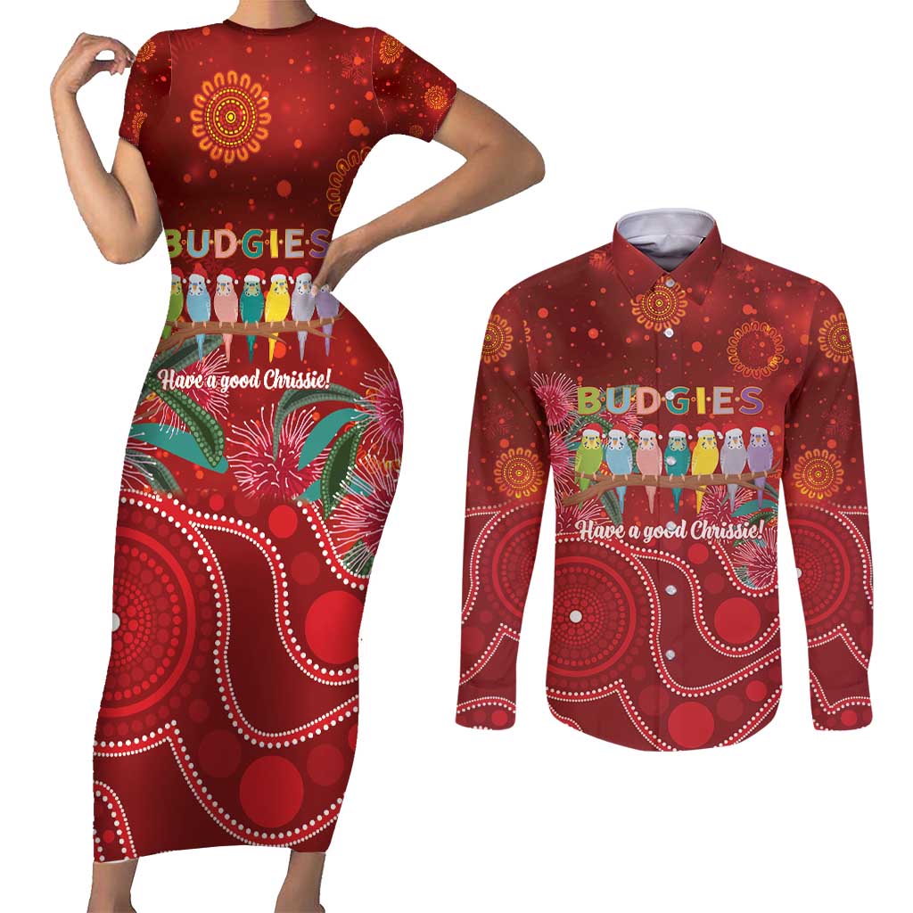 Australia Budgerigar Christmas Personalised Couples Matching Short Sleeve Bodycon Dress and Long Sleeve Button Shirt Budgies Hakea Have A Good Chrissie - Aussie Hoodie