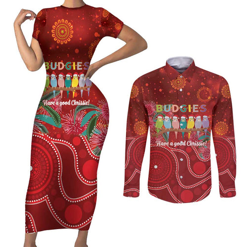 Australia Budgerigar Christmas Personalised Couples Matching Short Sleeve Bodycon Dress and Long Sleeve Button Shirt Budgies Hakea Have A Good Chrissie - Aussie Hoodie
