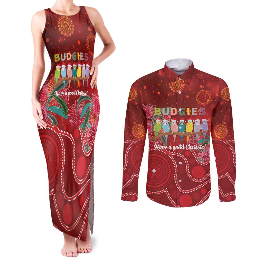 Australia Budgerigar Christmas Personalised Couples Matching Tank Maxi Dress and Long Sleeve Button Shirt Budgies Hakea Have A Good Chrissie - Aussie Hoodie