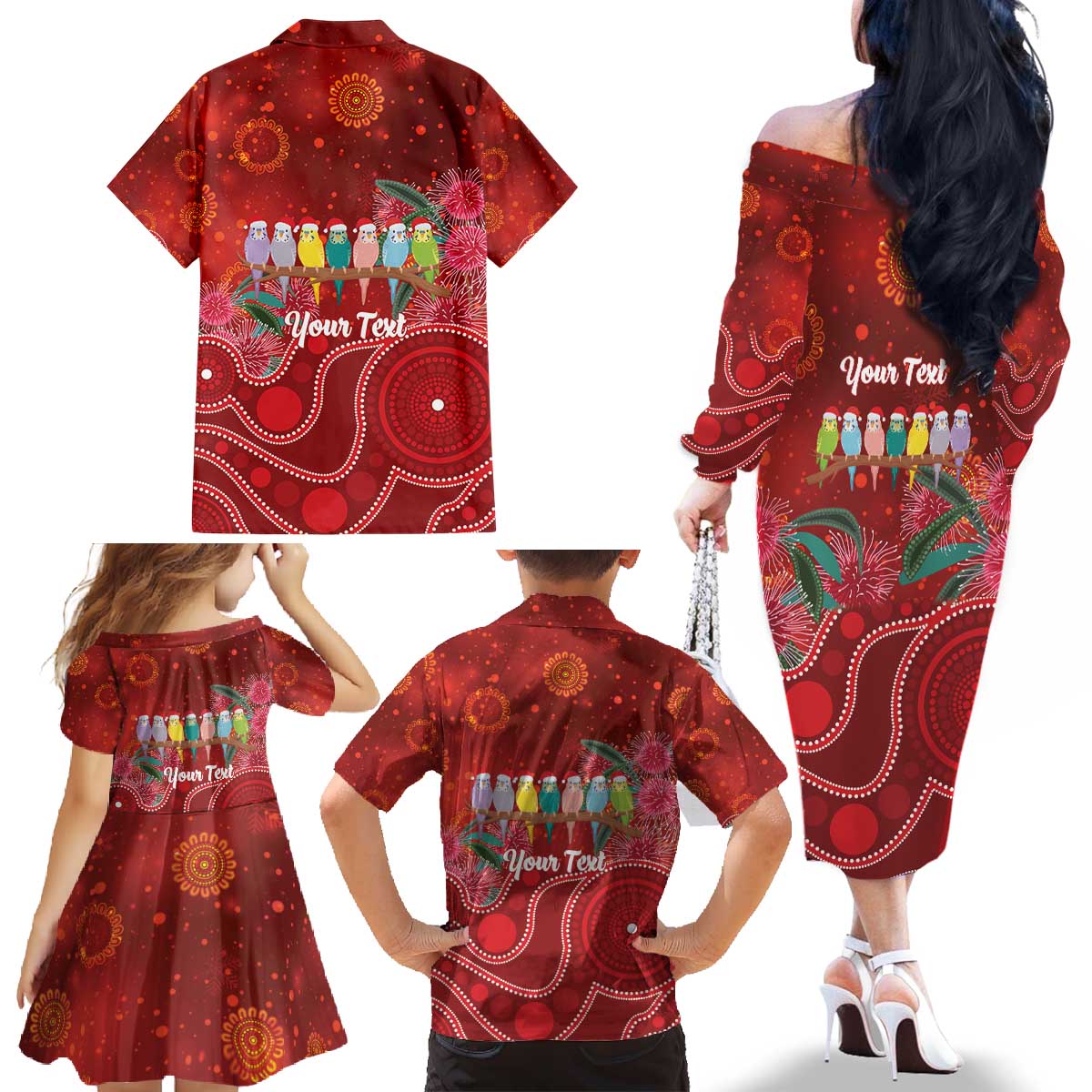 Australia Budgerigar Christmas Personalised Family Matching Off The Shoulder Long Sleeve Dress and Hawaiian Shirt Budgies Hakea Have A Good Chrissie - Aussie Hoodie