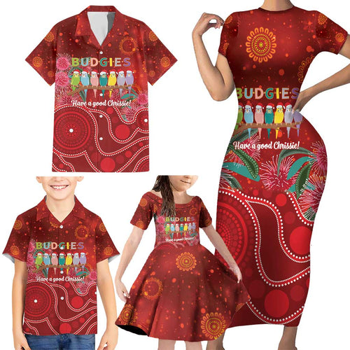 Australia Budgerigar Christmas Personalised Family Matching Short Sleeve Bodycon Dress and Hawaiian Shirt Budgies Hakea Have A Good Chrissie - Aussie Hoodie