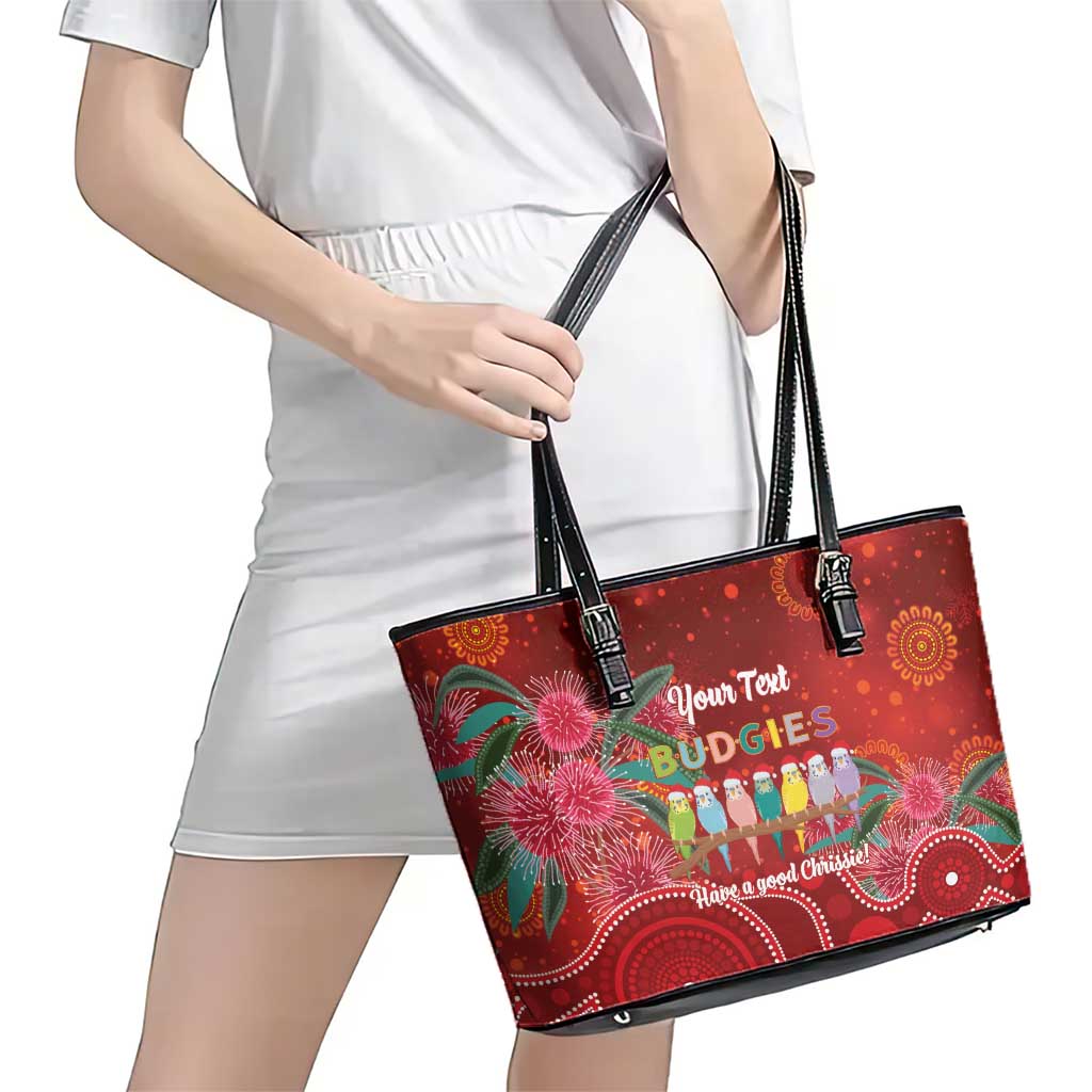 Australia Budgerigar Christmas Personalised Leather Tote Bag Budgies Hakea Have A Good Chrissie - Aussie Hoodie