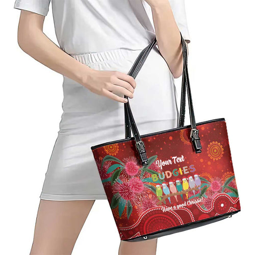 Australia Budgerigar Christmas Personalised Leather Tote Bag Budgies Hakea Have A Good Chrissie - Aussie Hoodie