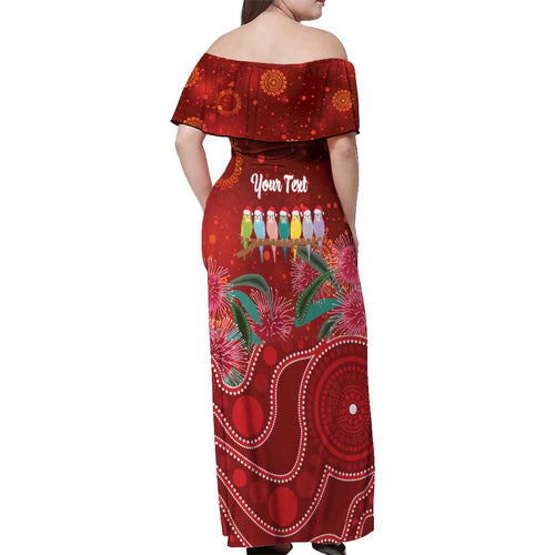Australia Budgerigar Christmas Personalised Off Shoulder Maxi Dress Budgies Hakea Have A Good Chrissie - Aussie Hoodie