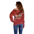 Australia Budgerigar Christmas Personalised Off Shoulder Sweater Budgies Hakea Have A Good Chrissie - Aussie Hoodie