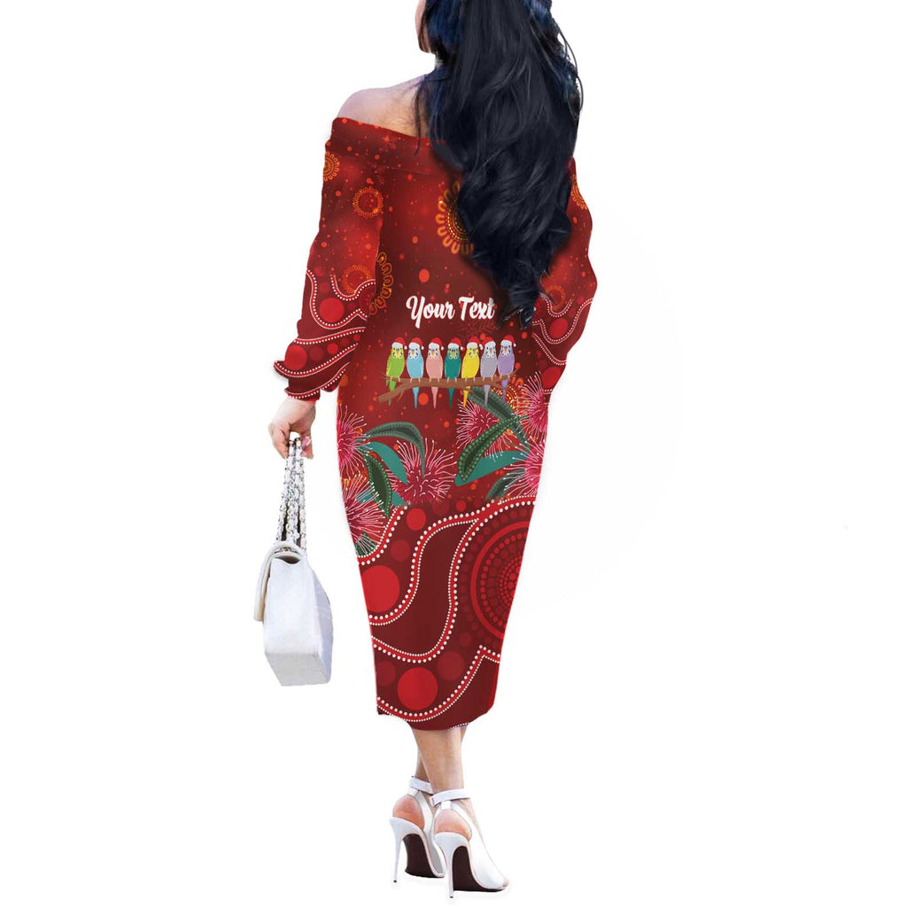 Australia Budgerigar Christmas Personalised Off The Shoulder Long Sleeve Dress Budgies Hakea Have A Good Chrissie - Aussie Hoodie