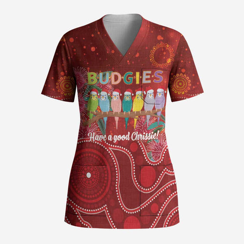Australia Budgerigar Christmas Personalised Scrub Top Budgies Hakea Have A Good Chrissie - Aussie Hoodie