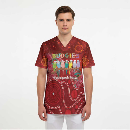 Australia Budgerigar Christmas Personalised Scrub Top Budgies Hakea Have A Good Chrissie - Aussie Hoodie