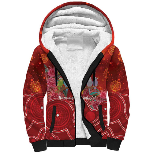 Australia Budgerigar Christmas Personalised Sherpa Hoodie Budgies Hakea Have A Good Chrissie - Aussie Hoodie