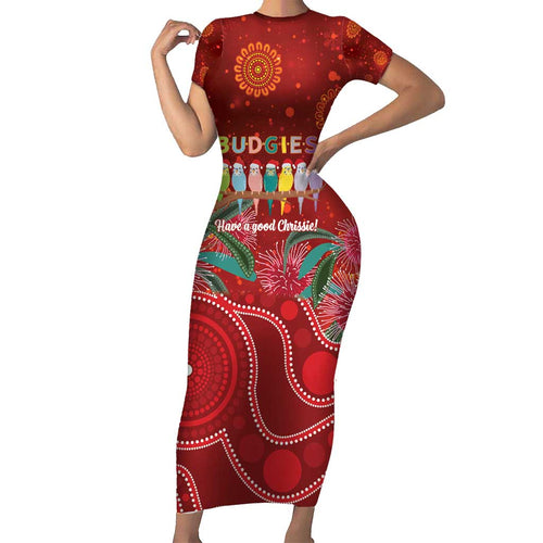 Australia Budgerigar Christmas Personalised Short Sleeve Bodycon Dress Budgies Hakea Have A Good Chrissie - Aussie Hoodie