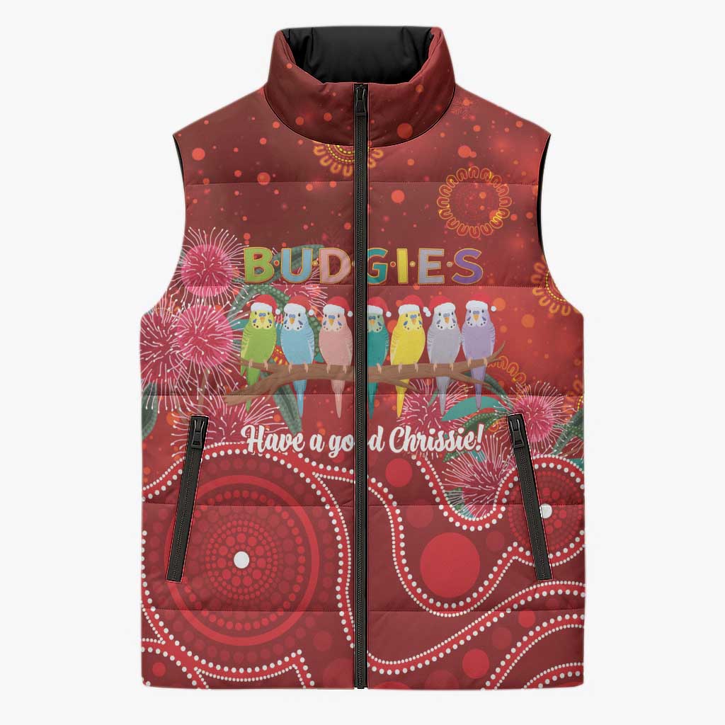 Australia Budgerigar Christmas Personalised Sleeveless Puffer Jacket Budgies Hakea Have A Good Chrissie - Aussie Hoodie