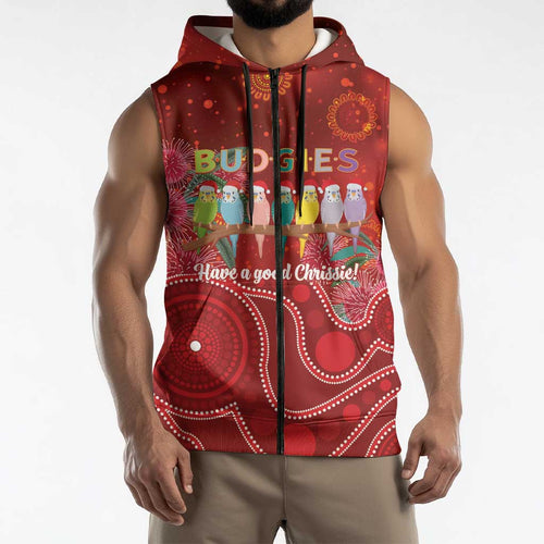 Australia Budgerigar Christmas Personalised Sleeveless Zip Hoodie Budgies Hakea Have A Good Chrissie LT14