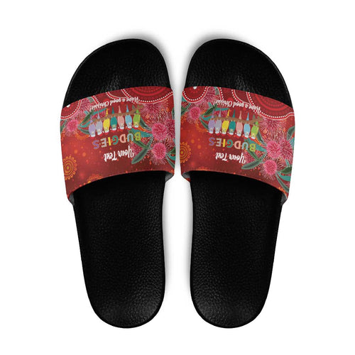 Australia Budgerigar Christmas Personalised Slide Sandals Budgies Hakea Have A Good Chrissie - Aussie Hoodie